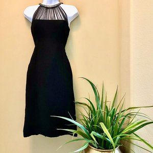 JONES NEWYORK⚡️Mesh Trim Rhinestone Halter Dress_4